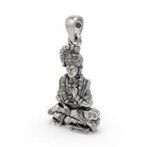 Side profile of the lightweight 925 silver Swaminarayan Hindu god pendant highlighting its hollow back design.