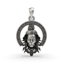 Front view of a detailed 925 silver Hanumanji face pendant with a classic oxidized finish for a bold, spiritual look.