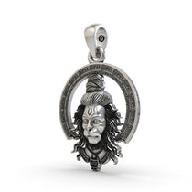 Angled view of the sterling silver Bajrangbali locket, highlighting its dimensional design and intricate craftsmanship.