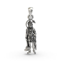 Front view of a 925 sterling silver Hanumanji pendant, showcasing the detailed carving of Lord Bajrangbali.