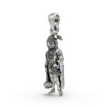 Angled profile of the oxidized 925 silver Hanumanji pendant, highlighting its sleek design for daily wear.