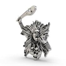 An angled perspective of the Goddess Kali Ma 925 silver locket, highlighting its powerful expression.