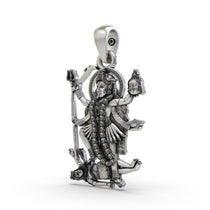 An angled view of the 925 silver Kali Ma locket, highlighting the depth and oxidized finish of the spiritual jewelry.
