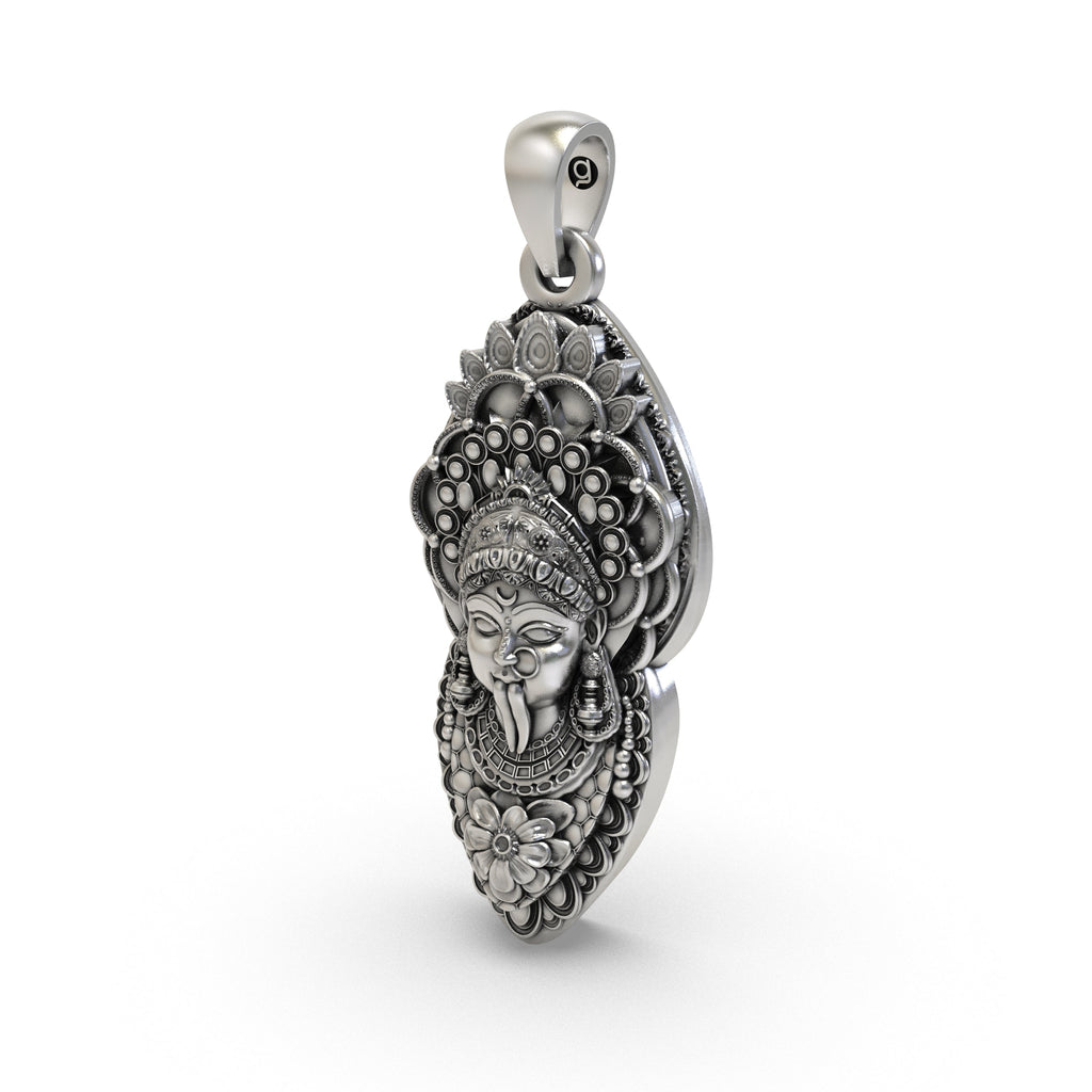The hollow back design of the 925 silver Goddess Kali Ma locket, crafted for lightweight and comfortable wear.