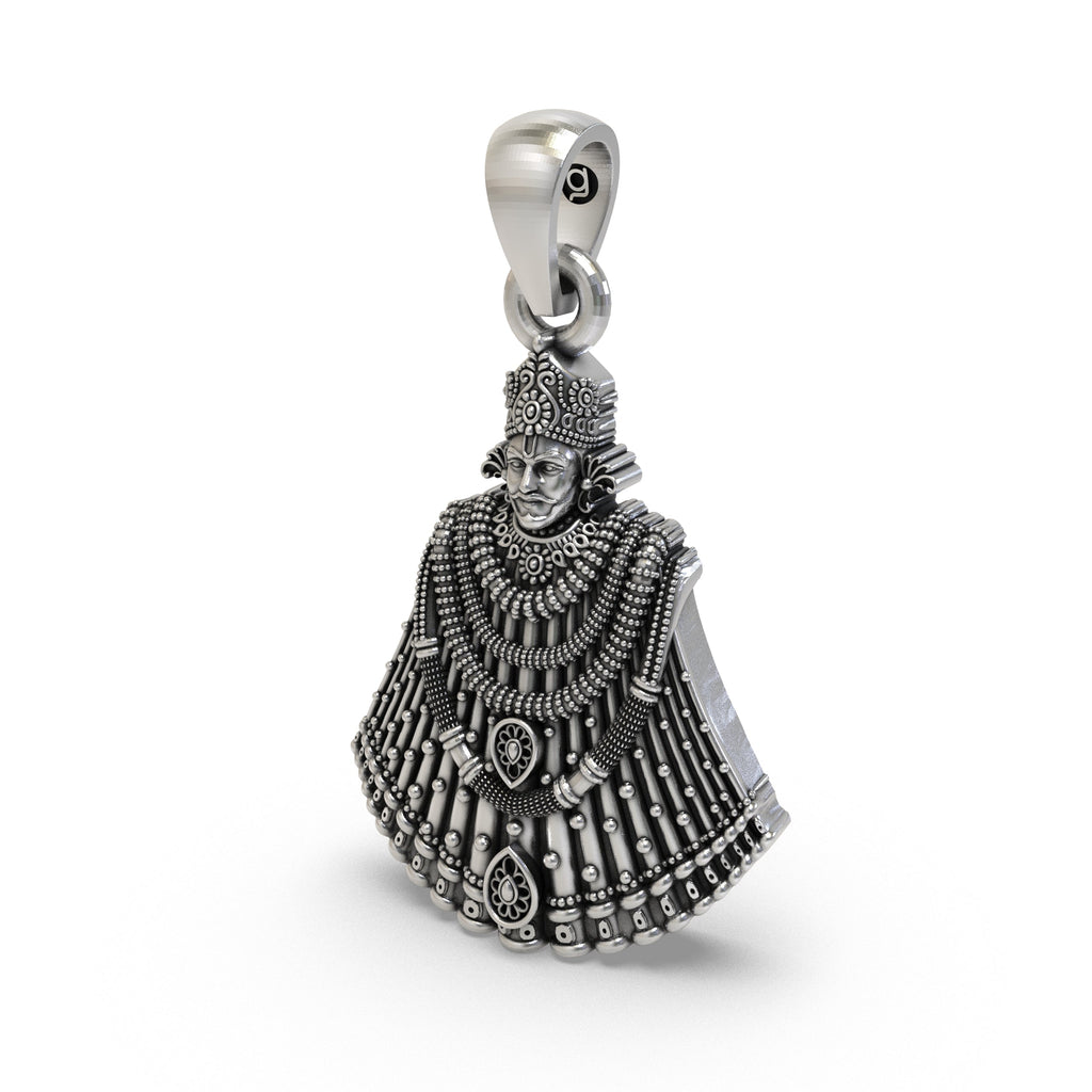 The Khatu Shyam Ji spiritual pendant in 925 silver, showing its lightweight hollow back design for comfortable wear.