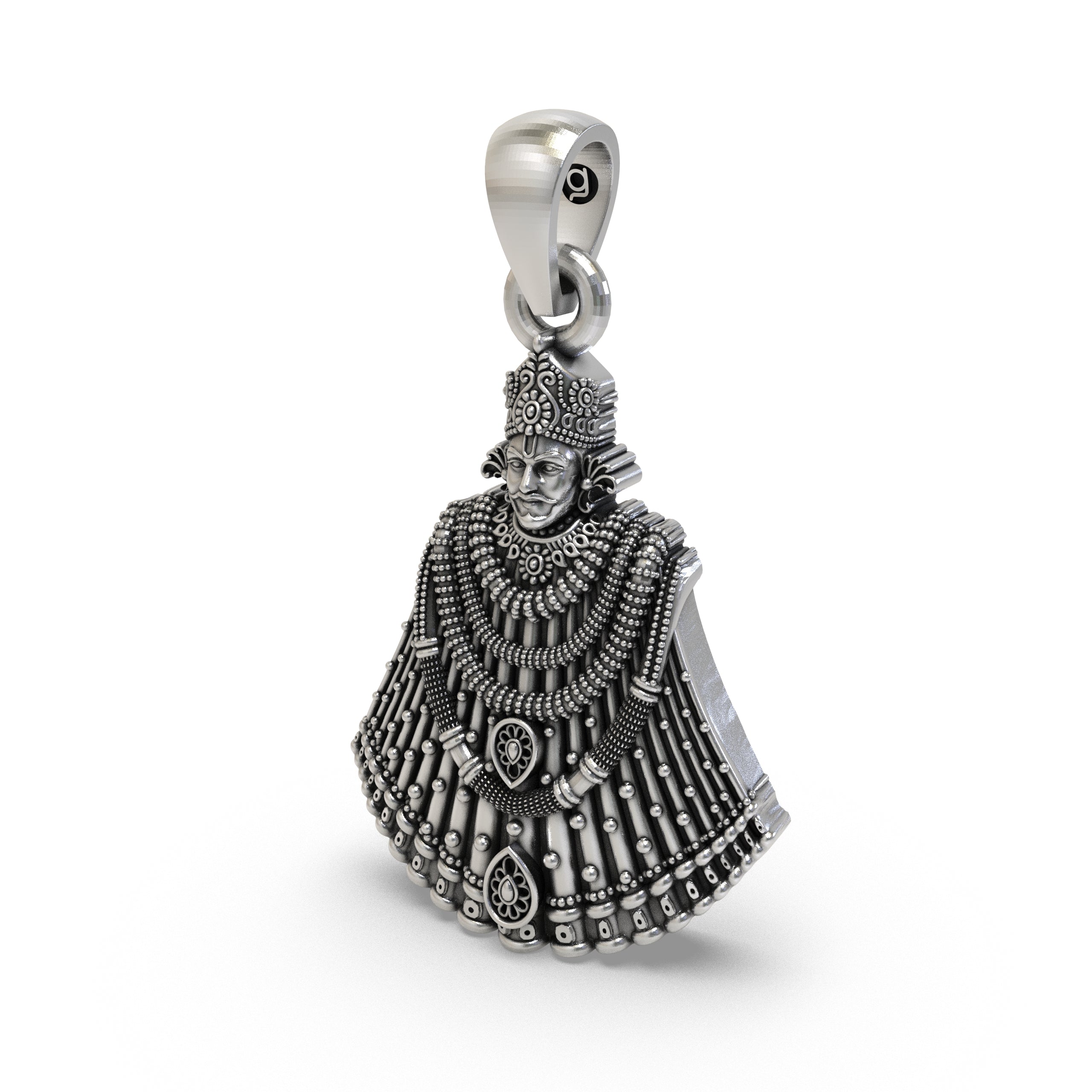 The Khatu Shyam Ji spiritual pendant in 925 silver, showing its lightweight hollow back design for comfortable wear.