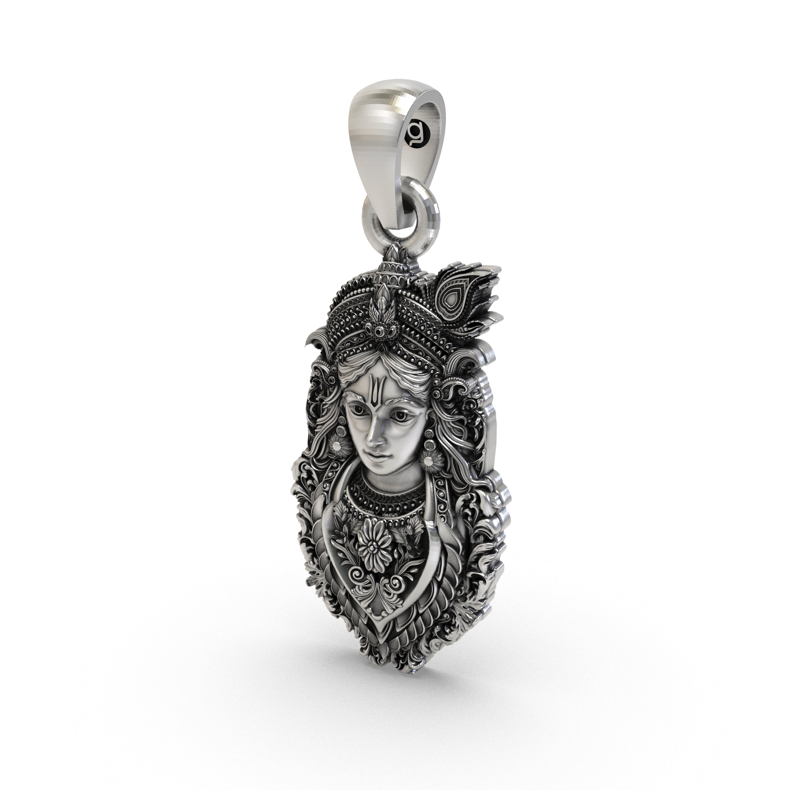 Spiritual 925 silver Krishna pendant for men and women, shown from a side profile to reveal its depth.