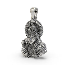 The 925 silver Shree Krishna face pendant showing its hollow back design for lightweight, comfortable daily wear.