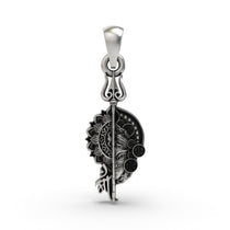 Front view of the 925 silver Maa pendant featuring the Goddess face with an antique oxidized finish.