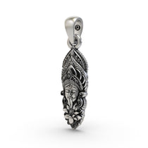 Angled view of the handcrafted Silver Kali Maa Pendant, highlighting its detailed 3D craftsmanship and antique look.