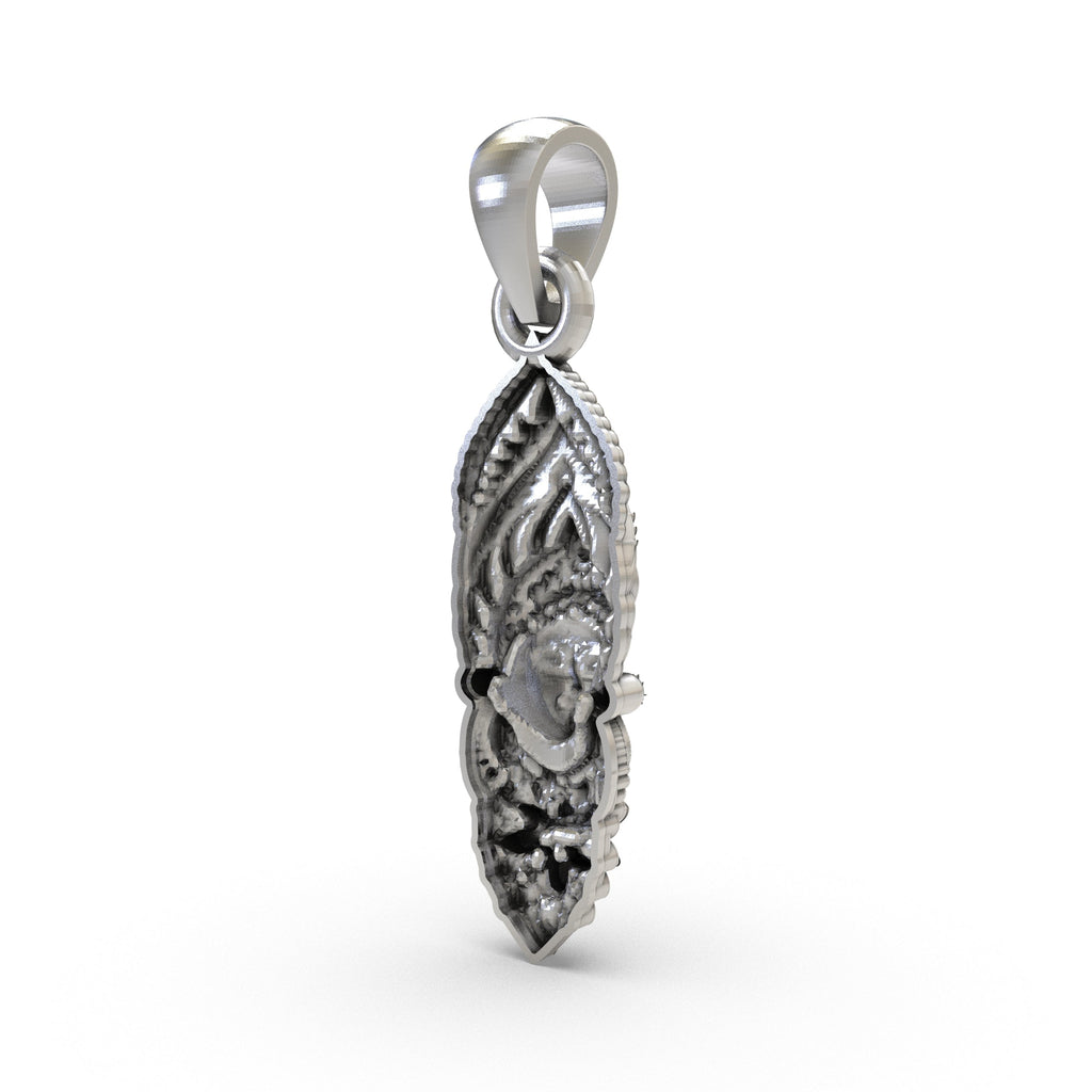 A 925 Silver Kalimaa Face Pendant for power, showing its hollow back design for lightweight, comfortable daily wear.