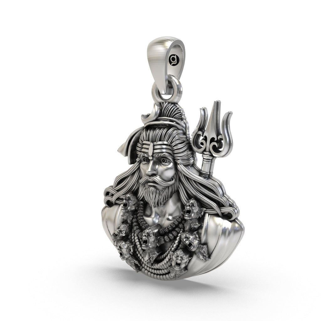 Side profile of the Bholenath Mahadev pendant in 925 sterling silver, highlighting the intricate handmade details.