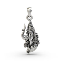 Front view of the 925 silver Shiva Trishul pendant showing the combined half-face of Mahadev and the trident.