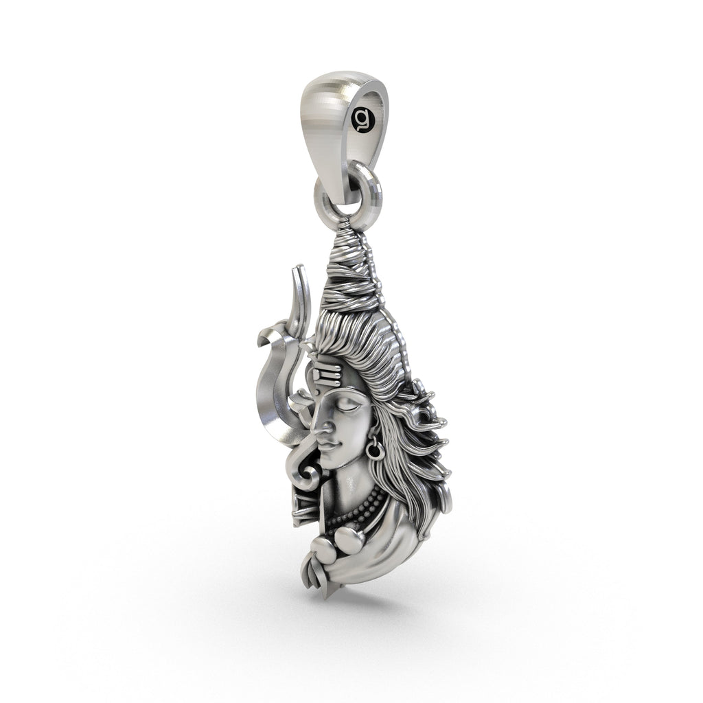 Backside view of the lightweight 925 silver Shiva Trishul pendant with its hollow design for comfortable daily wear.