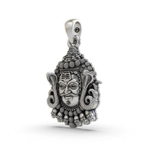 Angled side view of the Lord Mahakal Shiv pendant in 925 sterling silver, highlighting its divine Ujjain design.