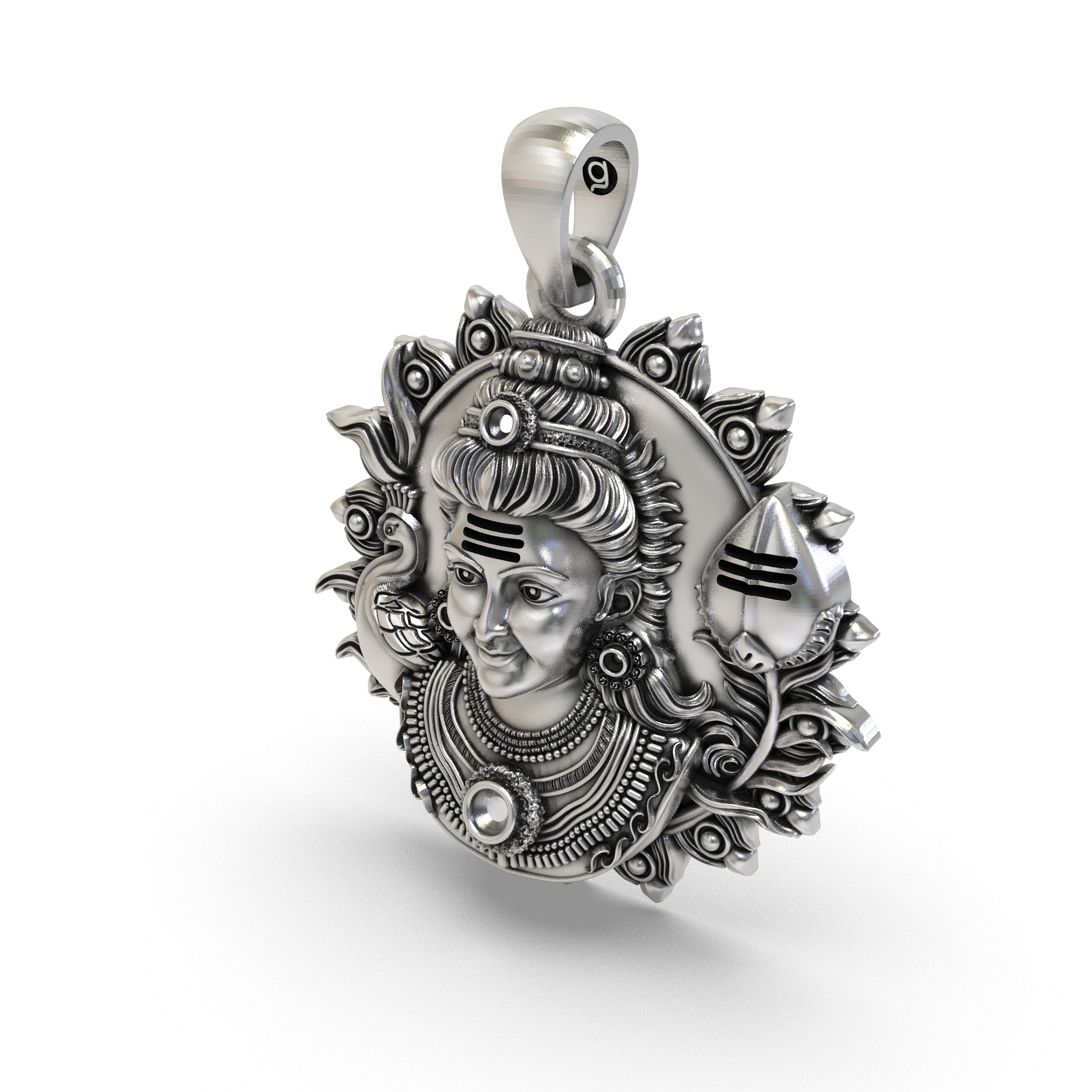 The 925 silver Murugan spiritual protection pendant worn on a chain, showing its size and elegant look for men and women.