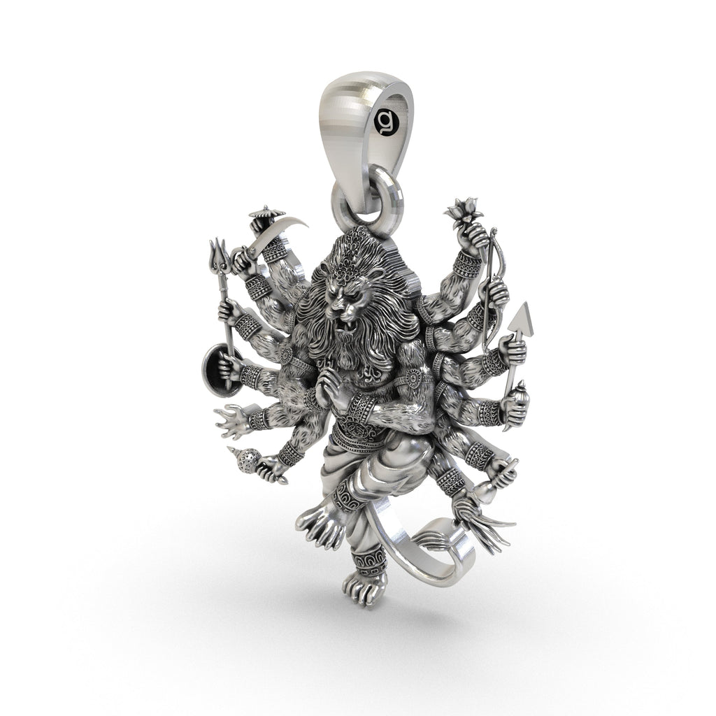 Reverse side of the 925 Silver Narsimha Pendant, showing the hollow design for comfortable, lightweight daily wear.