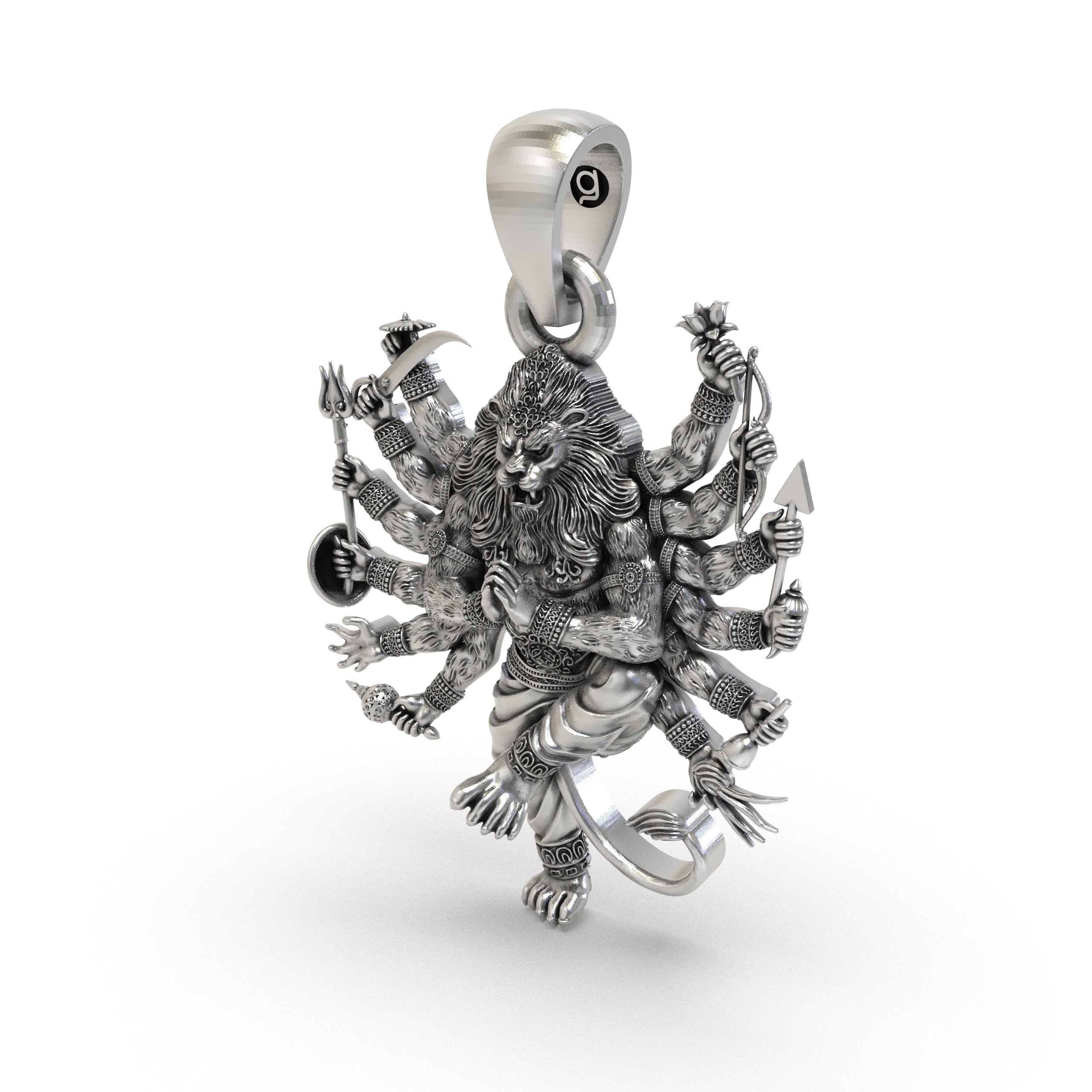 Reverse side of the 925 Silver Narsimha Pendant, showing the hollow design for comfortable, lightweight daily wear.