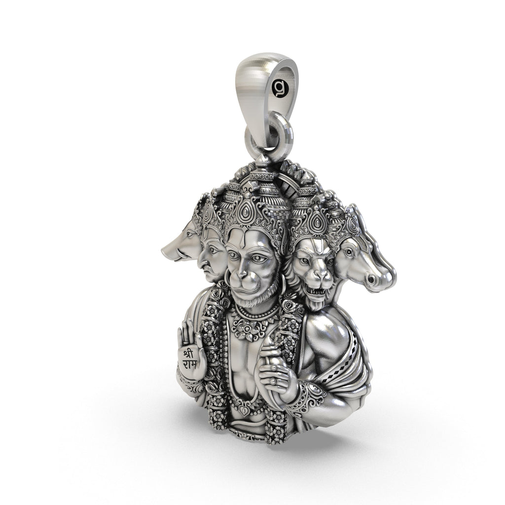 Rear view of the 925 silver Panchmukhi Hanumanji pendant, displaying the hollow back design for comfortable wear.