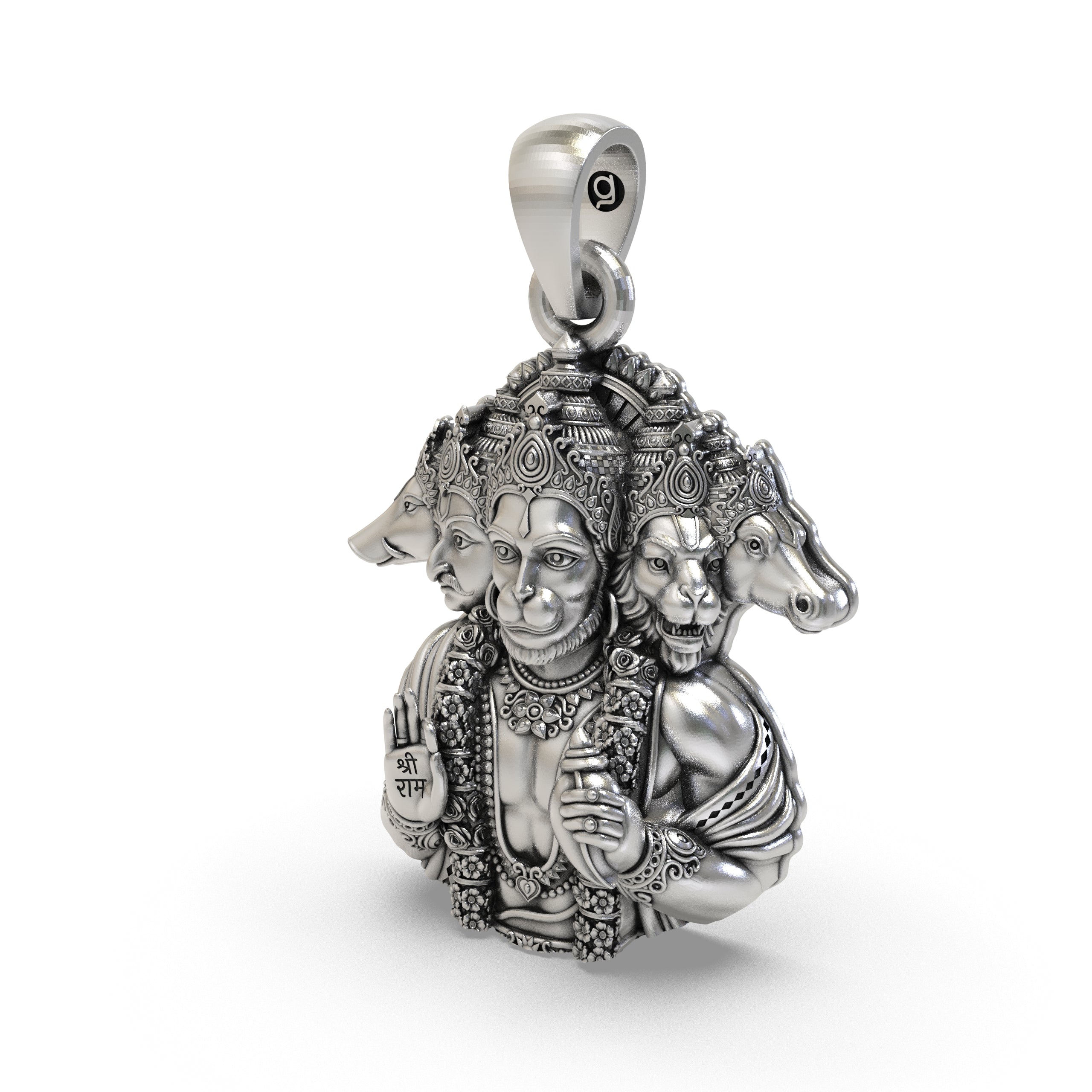 Rear view of the 925 silver Panchmukhi Hanumanji pendant, displaying the hollow back design for comfortable wear.
