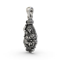 Angled view of the 925 Silver Radhaji Pendant highlighting its detailed craftsmanship and sterling silver antique look.