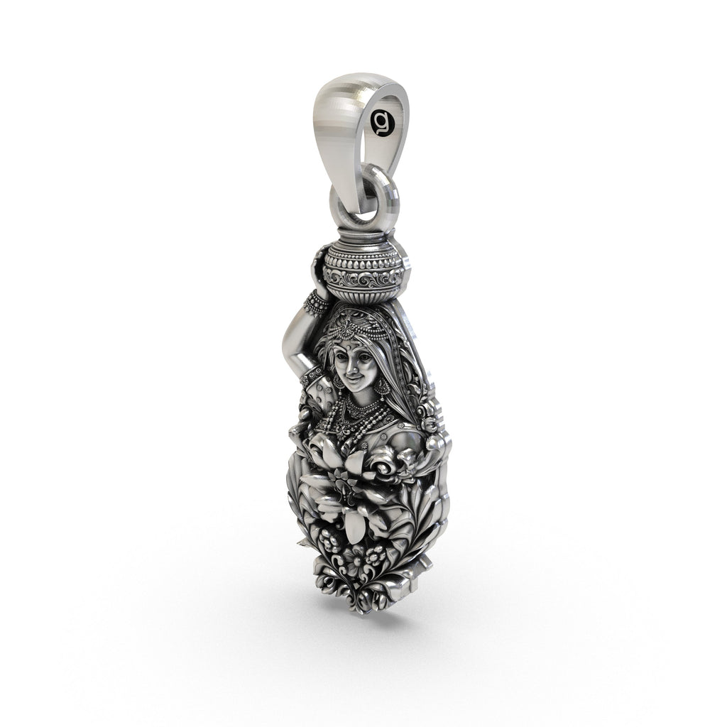 Side profile and hollow back design of the 925 Silver Radhaji Pendant, showing its lightweight build for daily wear.