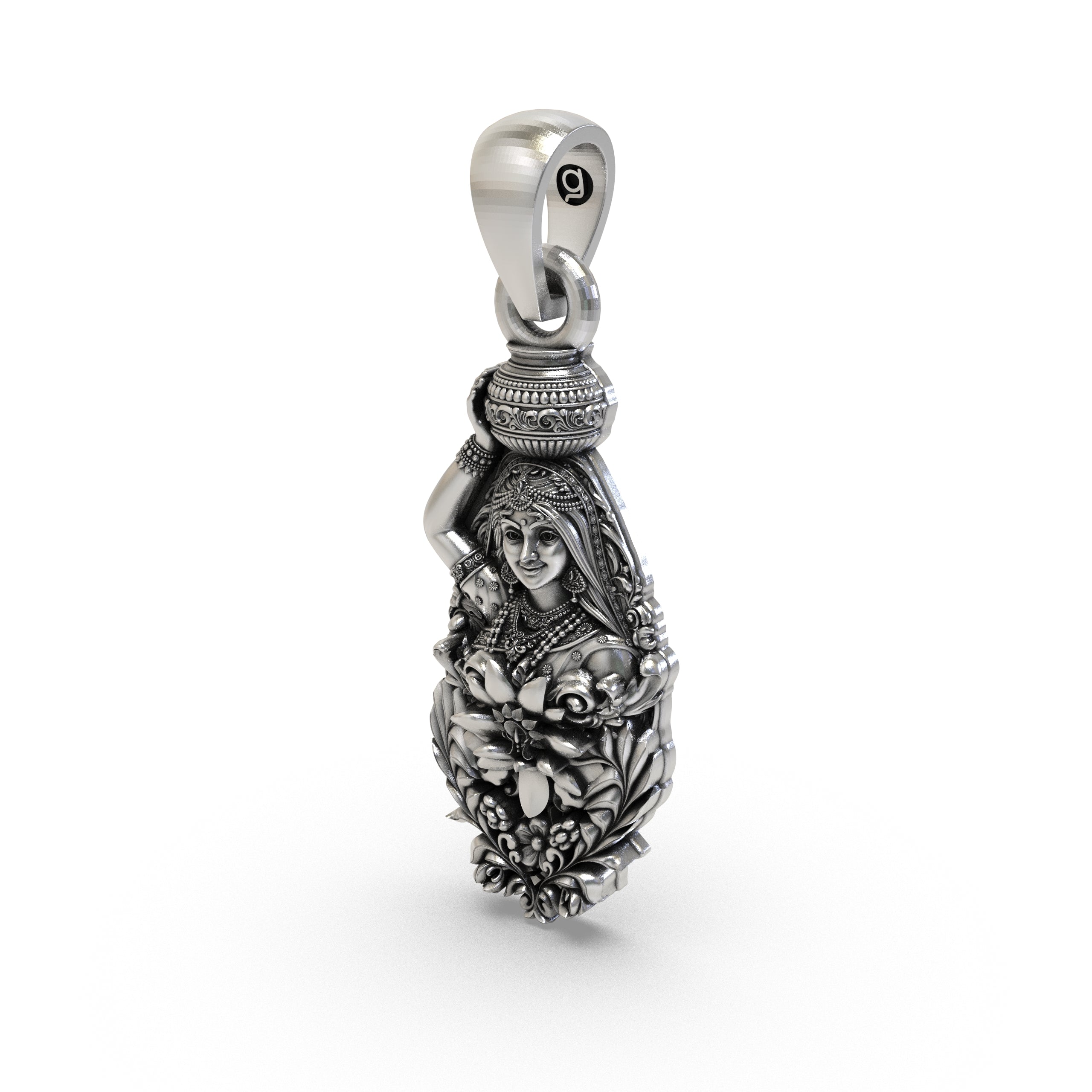 Side profile and hollow back design of the 925 Silver Radhaji Pendant, showing its lightweight build for daily wear.