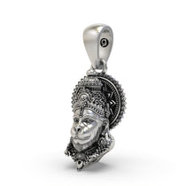 Side profile of the oxidized 925 silver Hanumanji pendant, highlighting the depth and craftsmanship of the face.