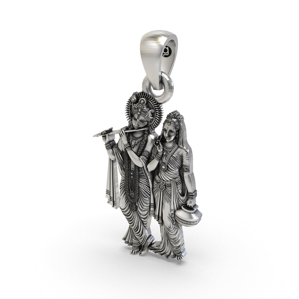 Hollow backside of the lightweight 925 silver Radha Krishna pendant, designed for comfortable daily spiritual wear.