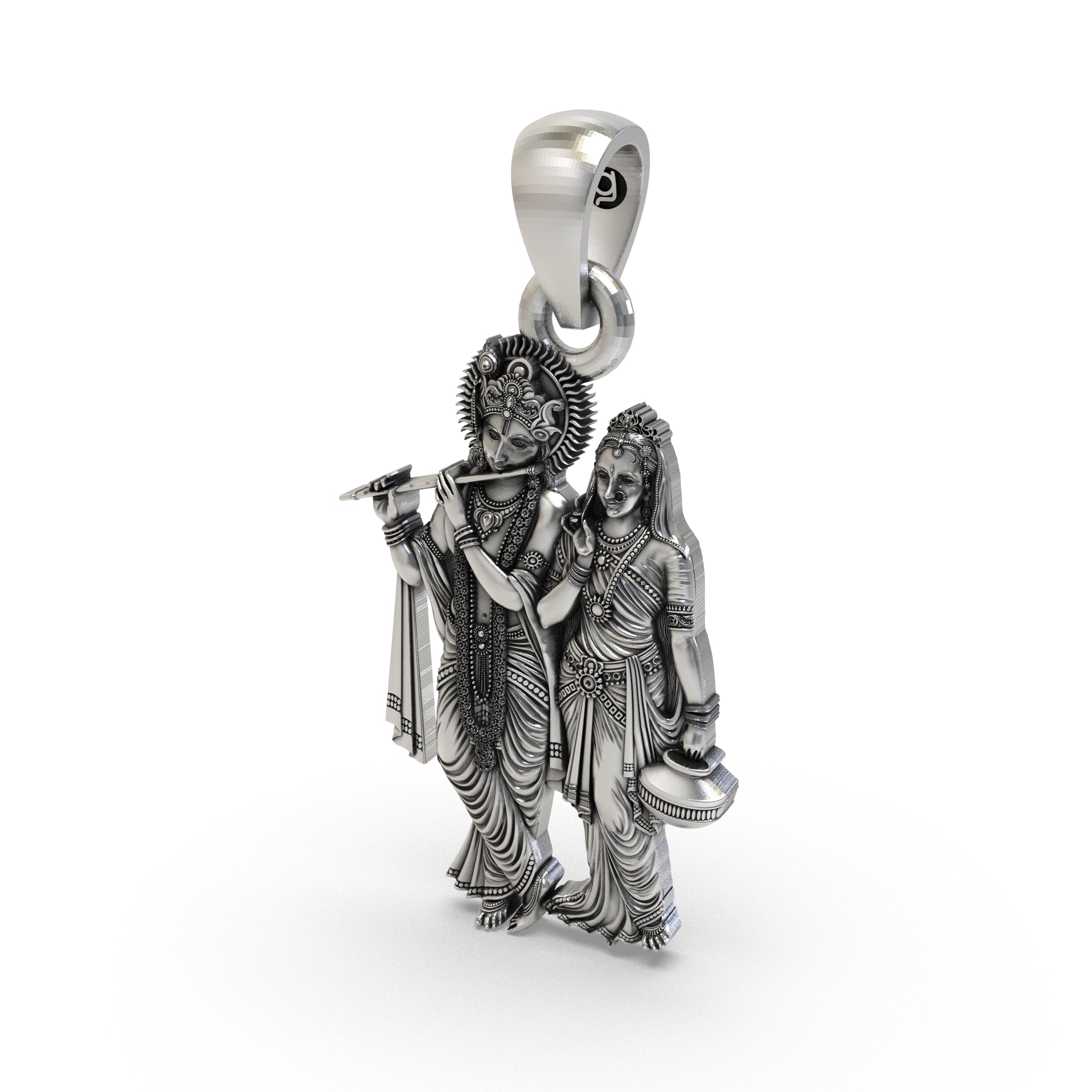 Hollow backside of the lightweight 925 silver Radha Krishna pendant, designed for comfortable daily spiritual wear.