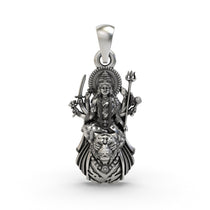 Front view of the 925 silver Ambemaa pendant showing the intricate face of Goddess Durga Mata.