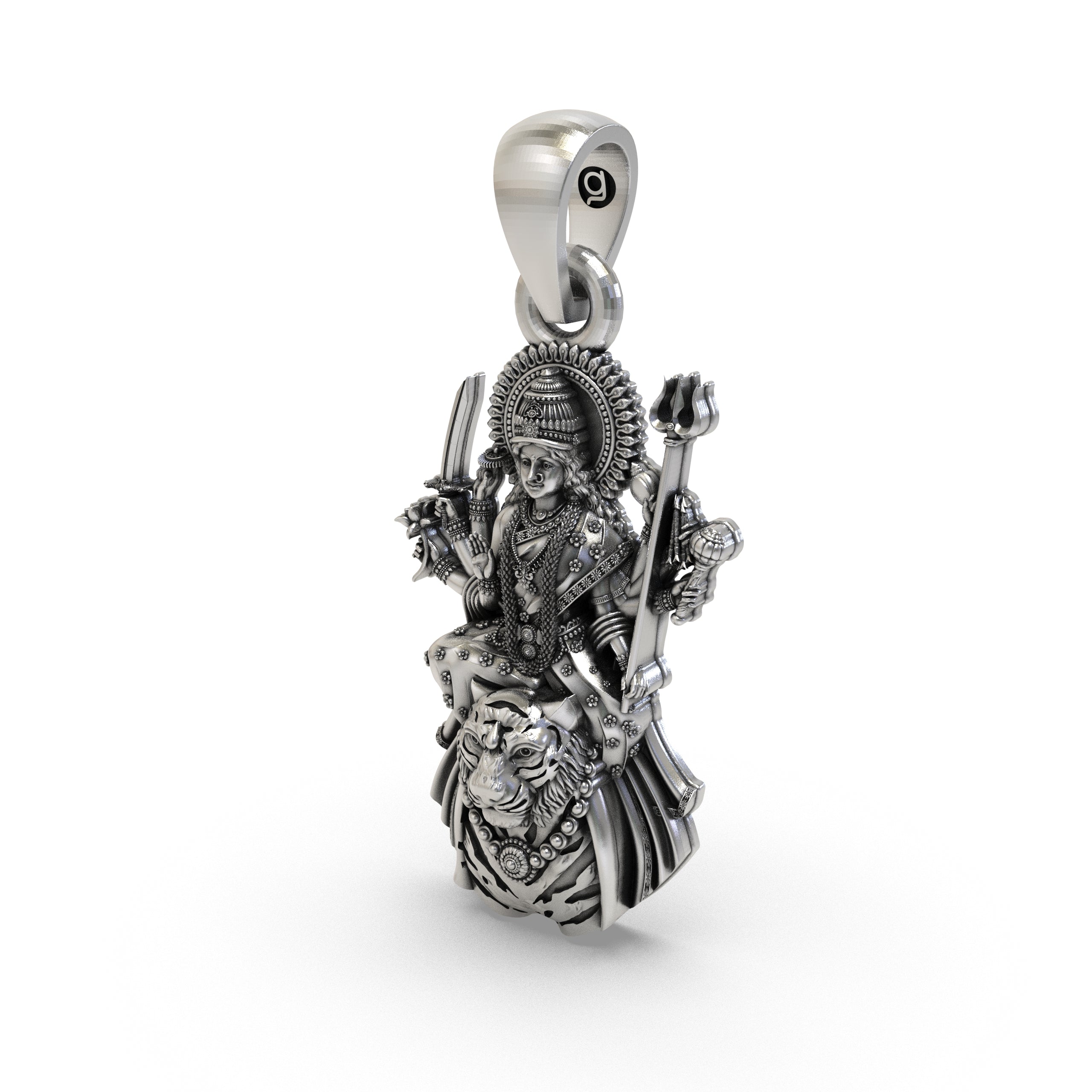 A 925 silver Durga Maa pendant with a hollow back design for lightweight comfort and daily spiritual wear.