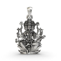 Front view of the detailed 925 Silver Panchmukhi Shiva Pendant, showcasing the five faces of Mahadev with an oxidized finish.