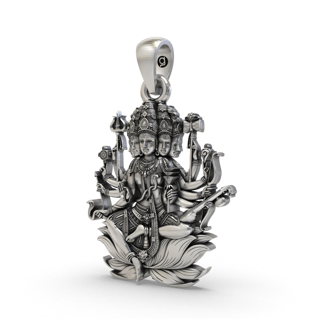 Close-up detail of the 925 Silver Panchmukhi Shiva Pendant, showing the antique oxidized finish on the sacred design.