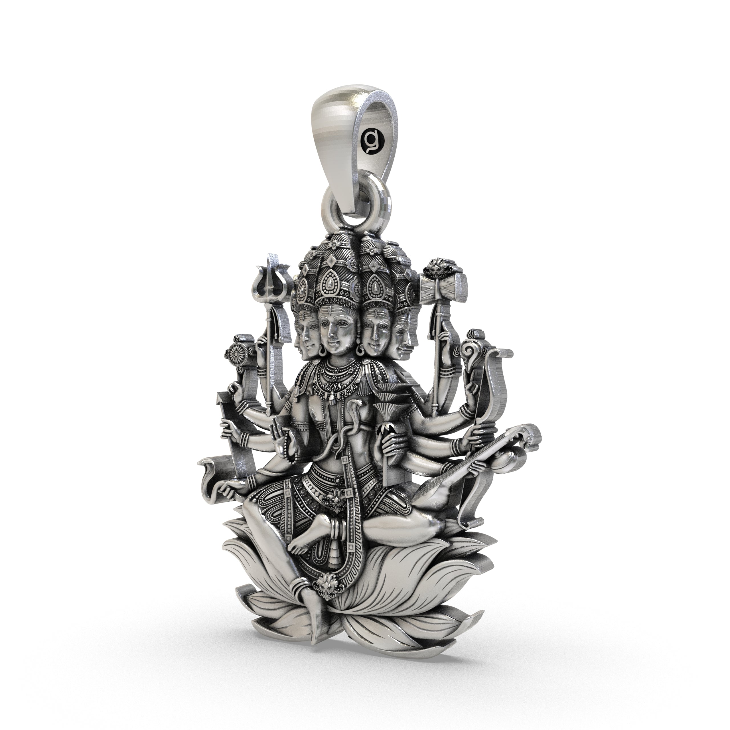 Close-up detail of the 925 Silver Panchmukhi Shiva Pendant, showing the antique oxidized finish on the sacred design.