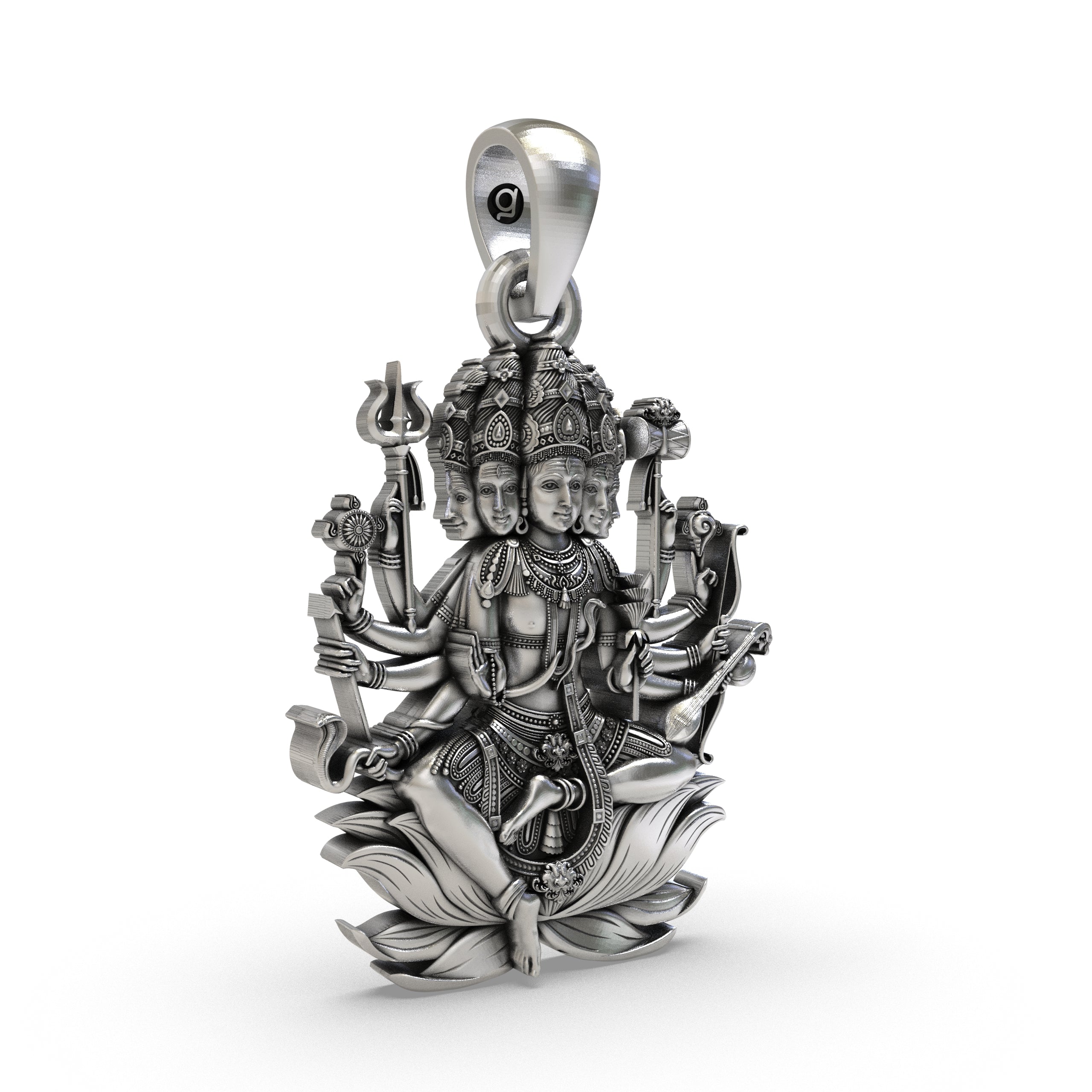 Side view of the 925 Silver Panchmukhi Shiva Pendant, revealing its lightweight hollow-back craftsmanship for comfortable