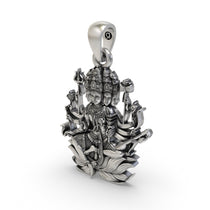 An angled profile of the handcrafted 925 Silver Panchmukhi Shiva Pendant, highlighting its intricate divine carvings and