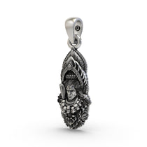 Angled profile of the oxidized 925 Silver Mahadev Pendant, highlighting its three-dimensional craftsmanship.