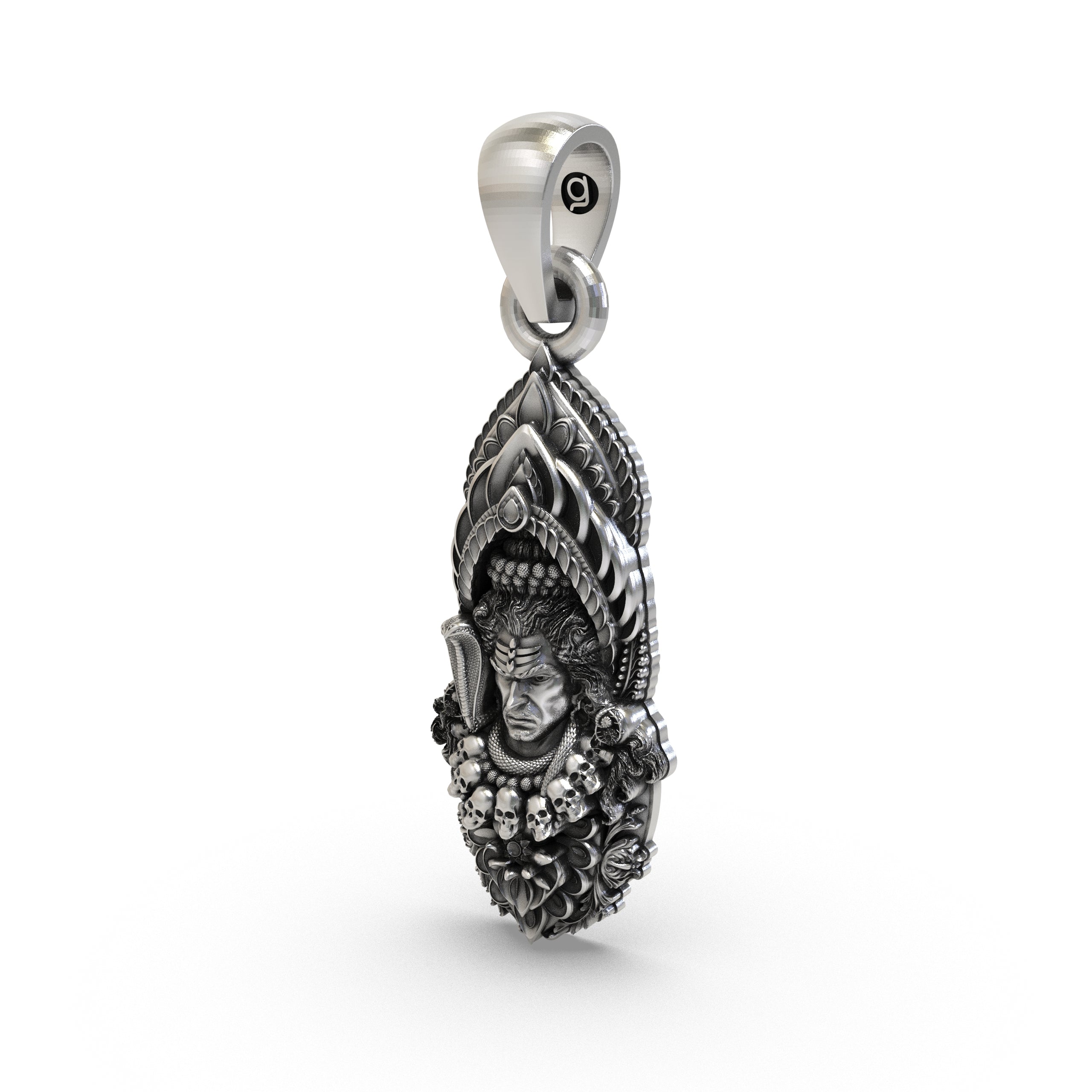 The lightweight 925 Silver Mahadev Pendant showing its hollow back design for comfortable daily spiritual wear.