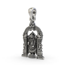 Angled side view of the Lord Venkateswara pendant in 925 sterling silver, highlighting its intricate, handcrafted details.