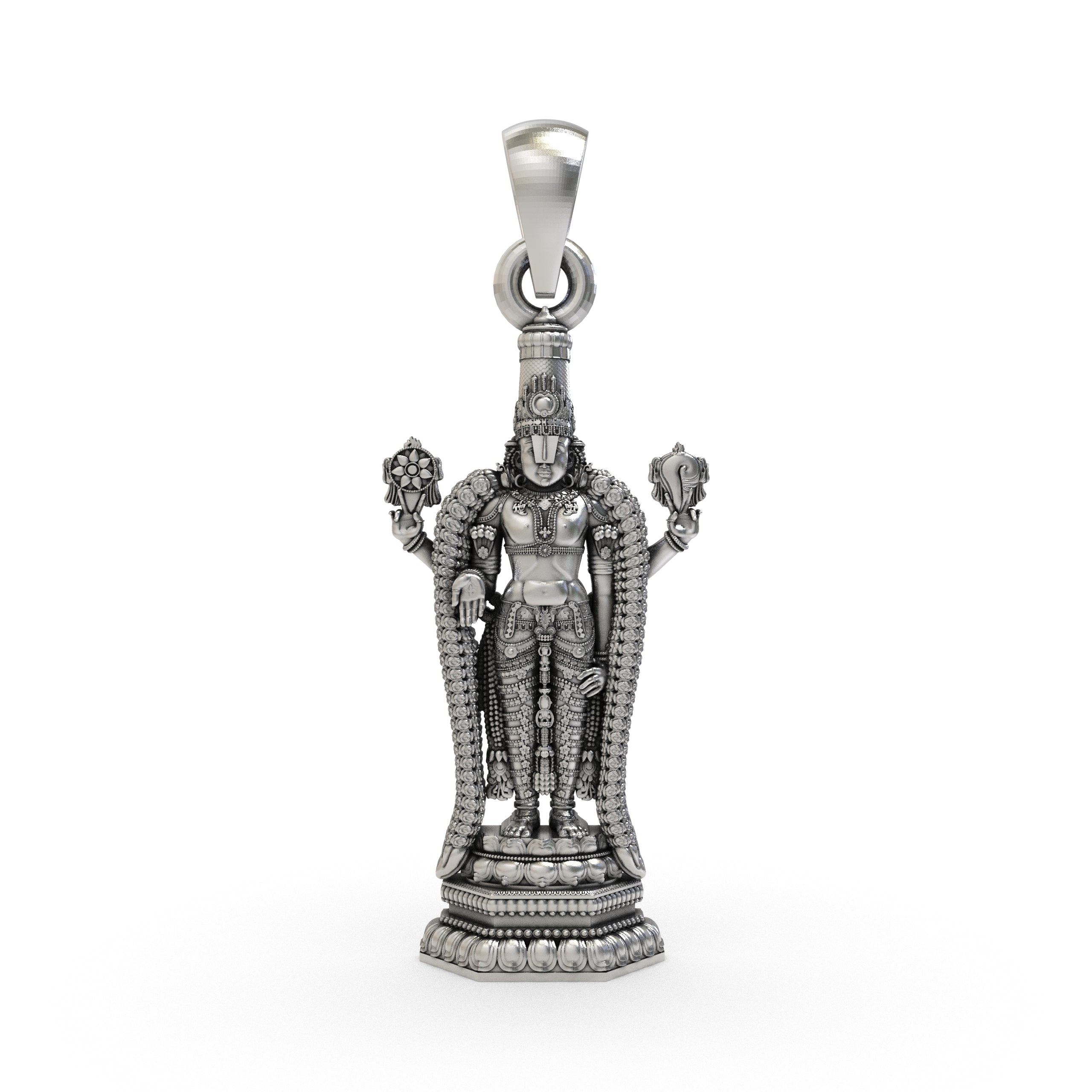 Front view of the 925 silver Lord Venkateswara Swamy pendant showing the intricate temple design details.