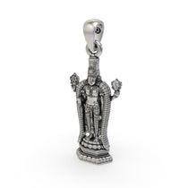 Alankar's 925 silver Lord Venkateswara pendant on a neutral background to display its antique finish.