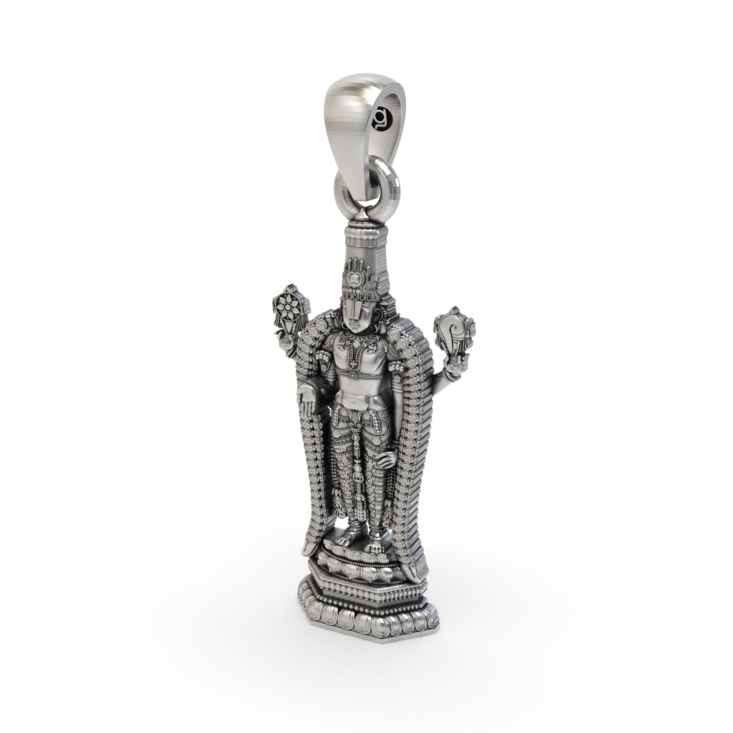 Alankar's 925 silver Lord Venkateswara pendant on a neutral background to display its antique finish.