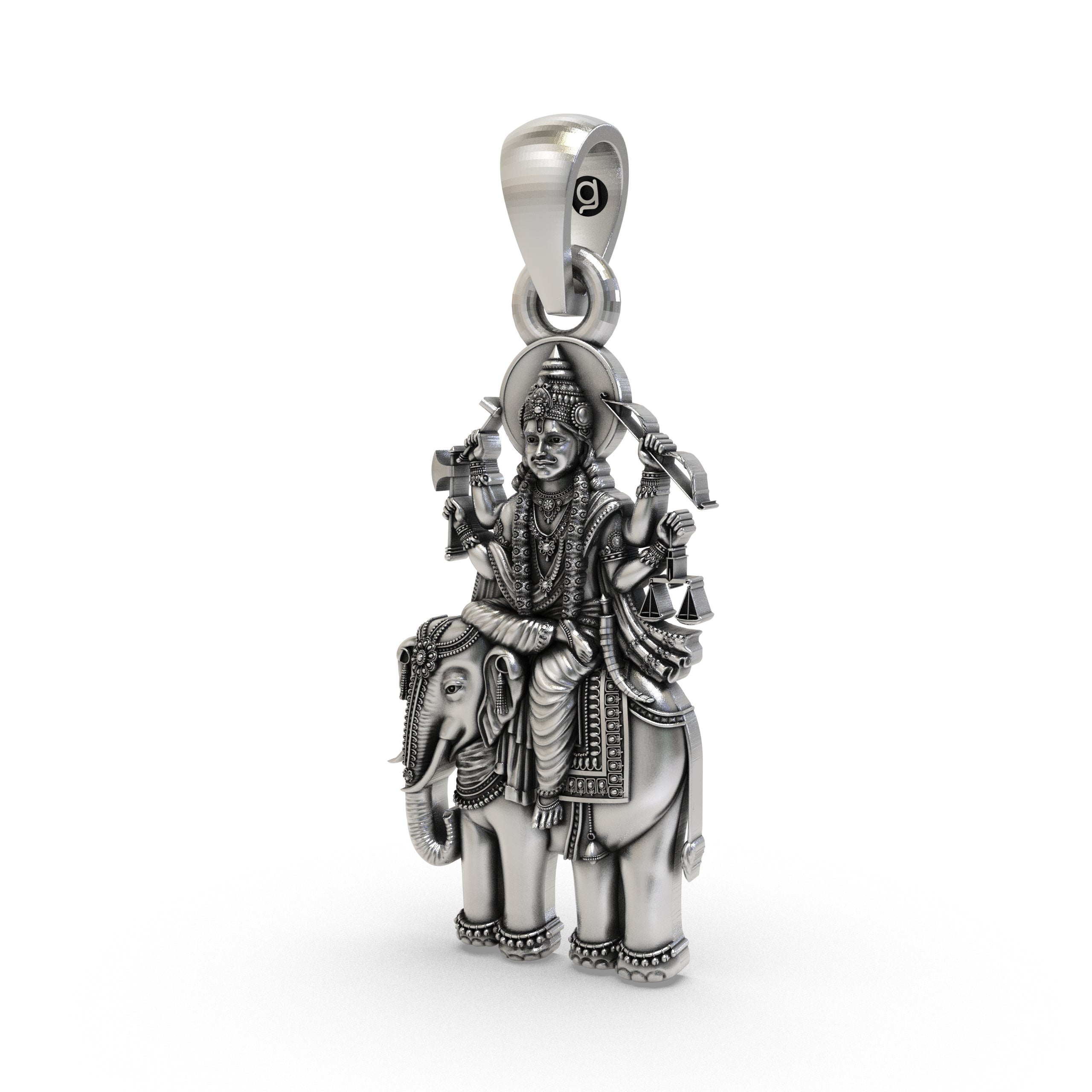 Angled side profile of the spiritual 925 Silver Brihaspati Pendant, highlighting the sterling silver craftsmanship and