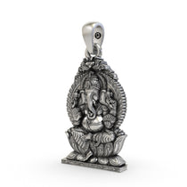 Angled view showing the intricate craftsmanship of the sterling silver Lord Ganesha pendant for men and women.