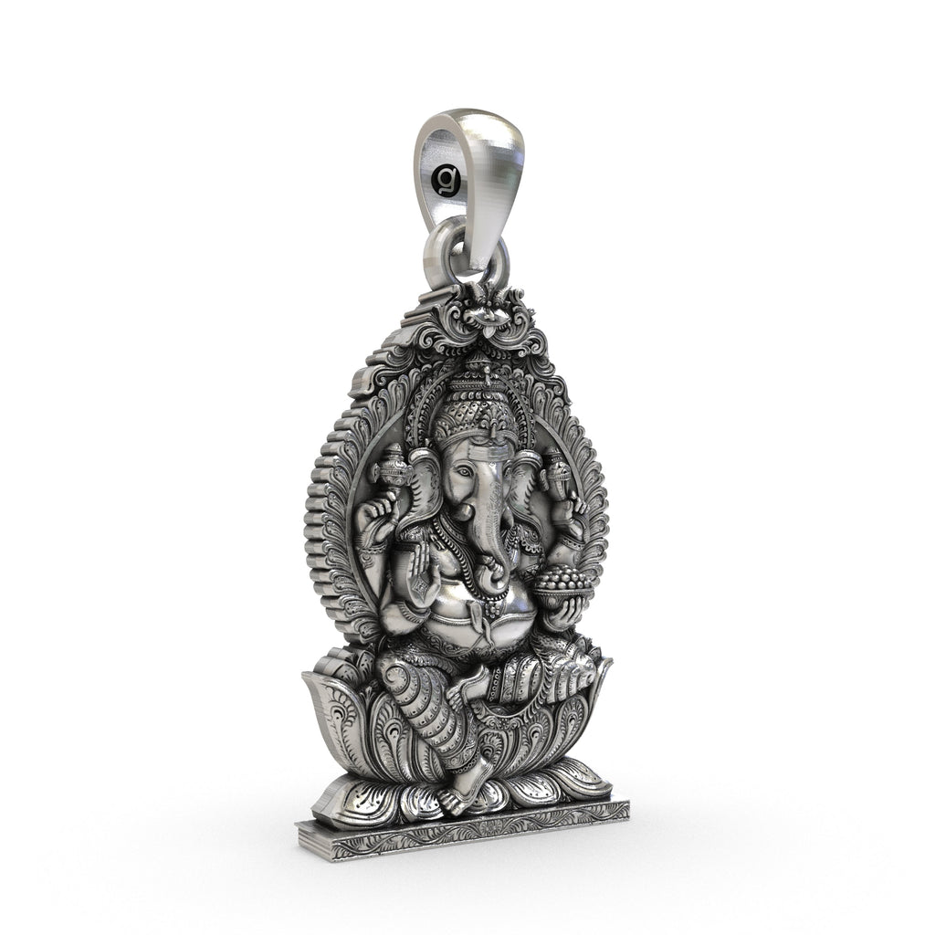 Backside of the 925 silver Ganpati locket showing the hollow design for lightweight and comfortable daily wear.