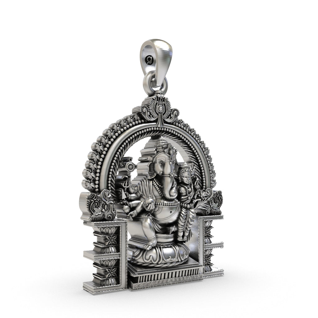 Close-up detail on the rare tantric form of the 925 Silver Vallabha Ganapathi Pendant showing fine craftsmanship.