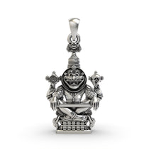 Front view of the intricately detailed Lord Narasimha mantra pendant, handcrafted from oxidized 925 sterling silver.