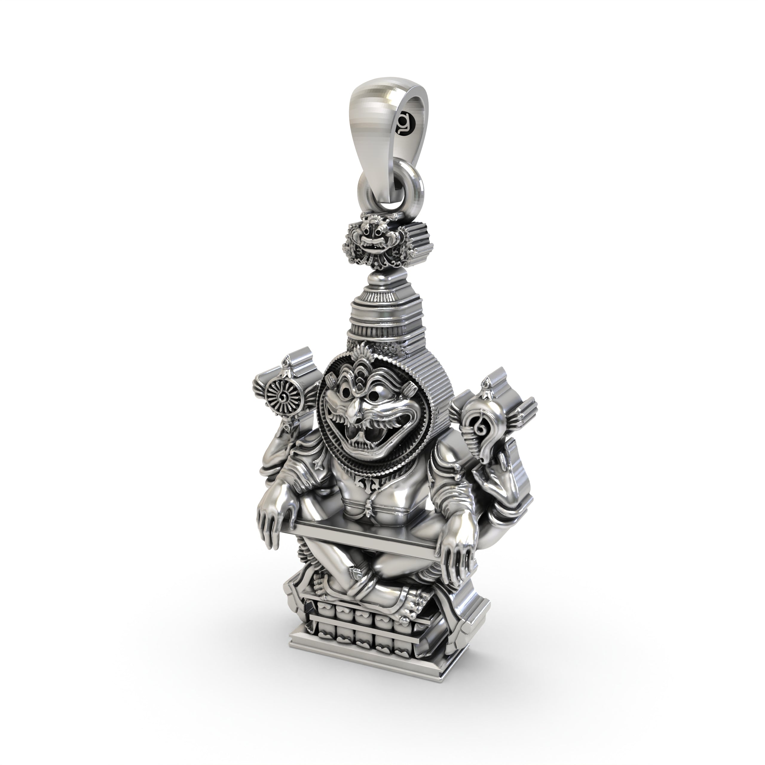 Side profile of the lightweight Lord Narasimha pendant, revealing the hollow back design for comfortable daily wear.