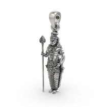 The 925 silver Kartikeya god pendant shown with its lightweight hollow back, designed for comfortable daily wear.